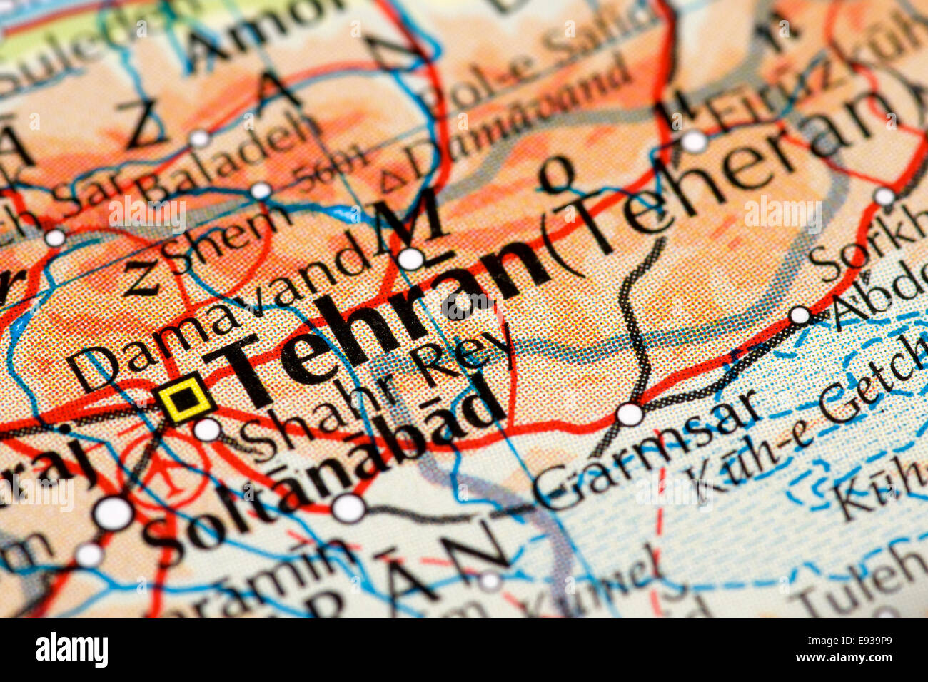 Close up of map of Tehran, capital city of Iran Stock Photo