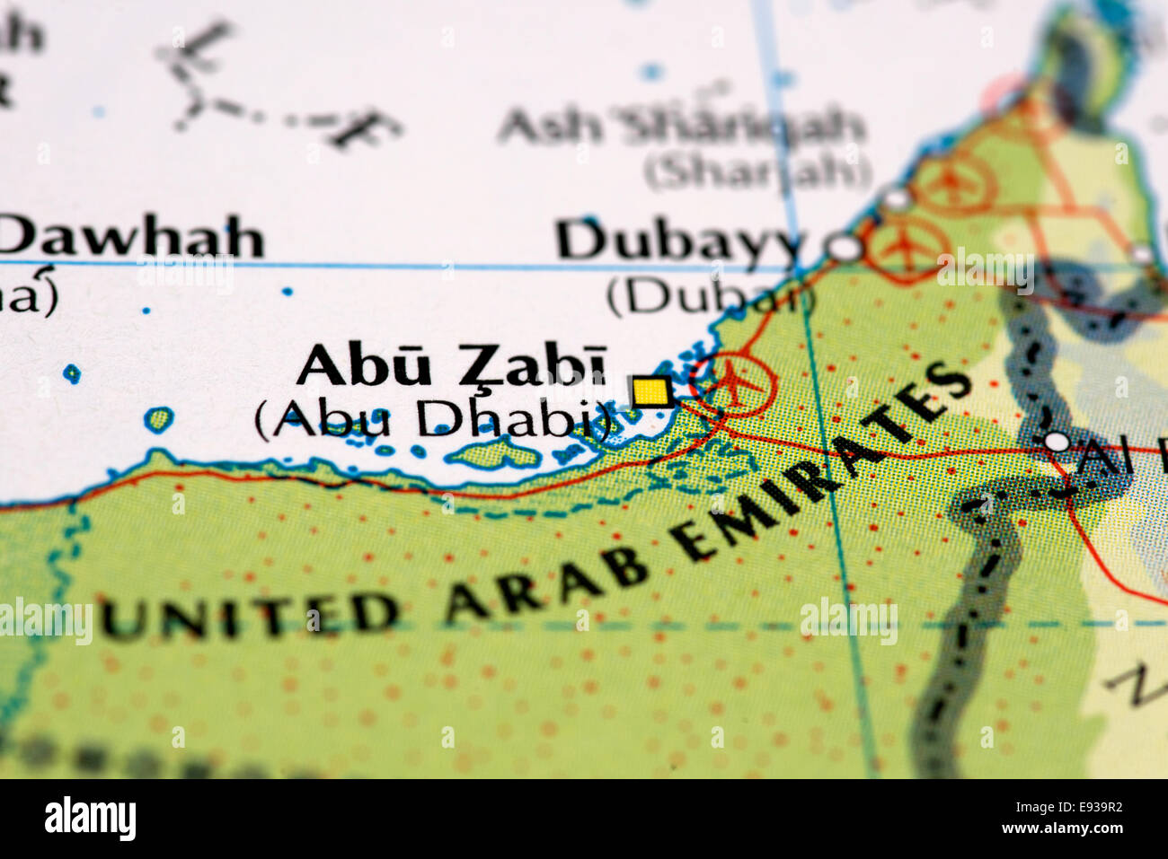 Close up of map of Abu Dhabi, capital of the United Arab Emirates Stock  Photo - Alamy