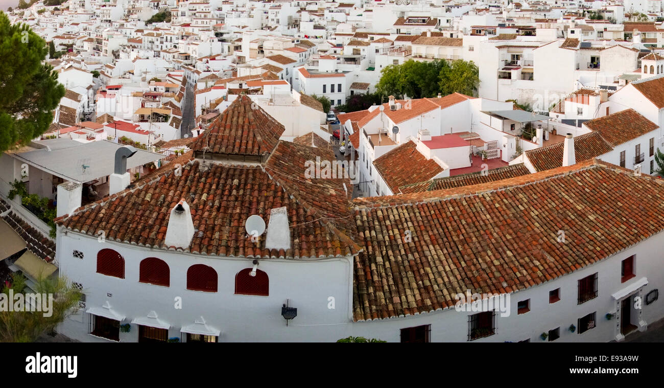 Panorama of the white washed village of Mijas, Andalusia, Spain Stock