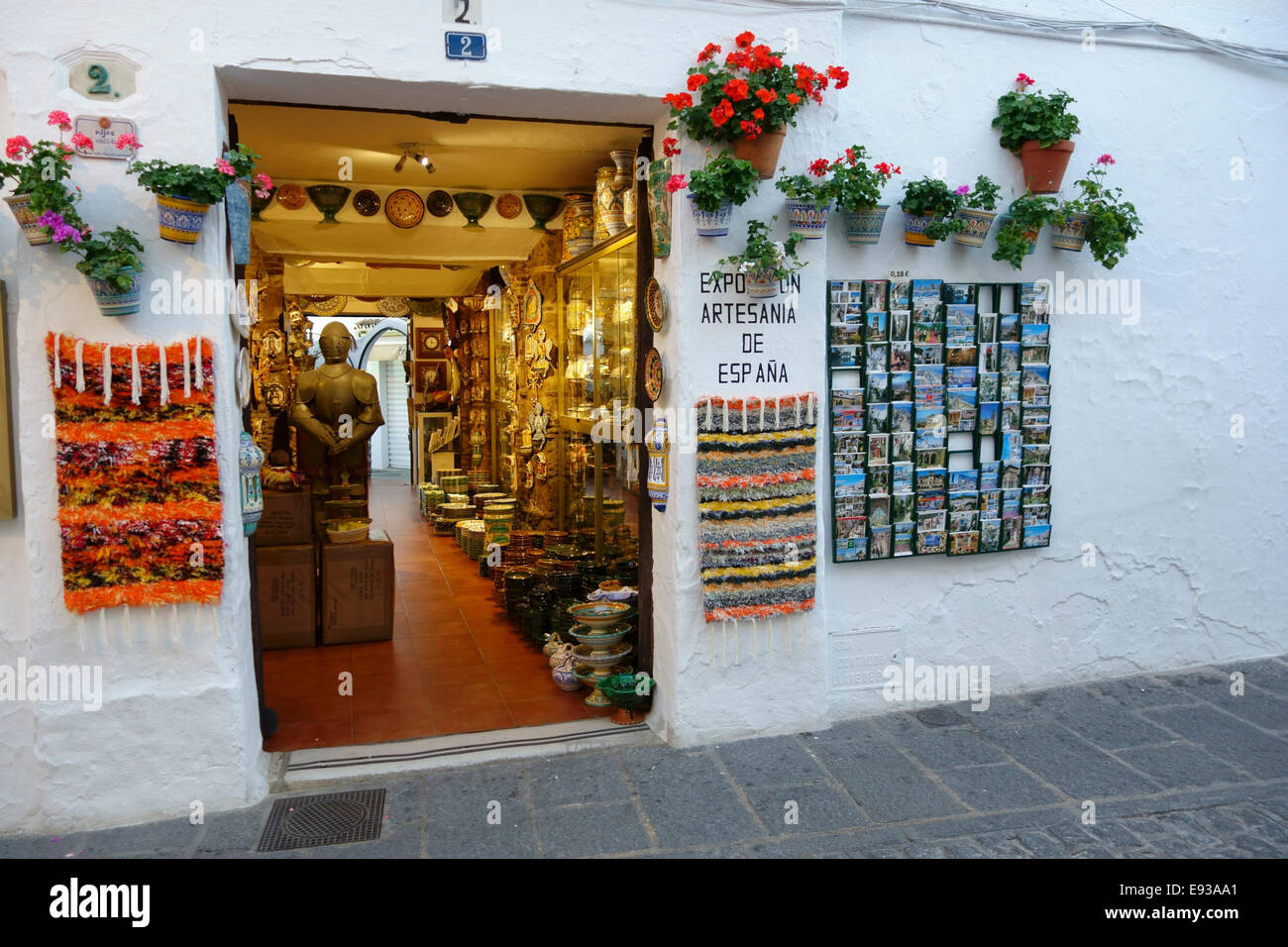 Spanish pottery and ceramic shop in Mijas, Andalusia, Southern Spain. Stock Photo