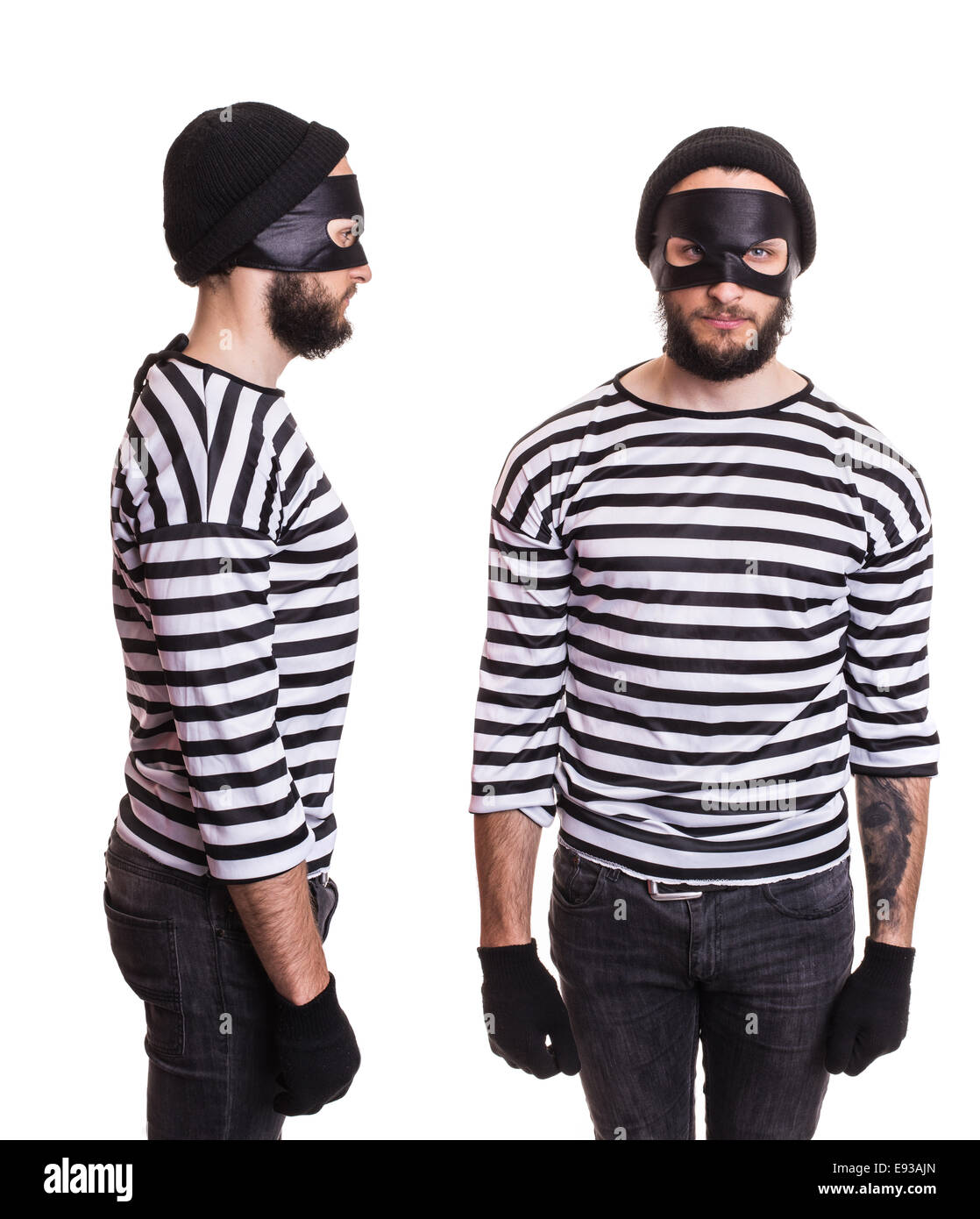 Thief stereotype. Front and side. Studio portrait isolated on white background Stock Photo