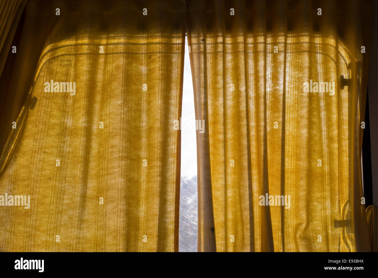 Caravan window curtains Stock Photo