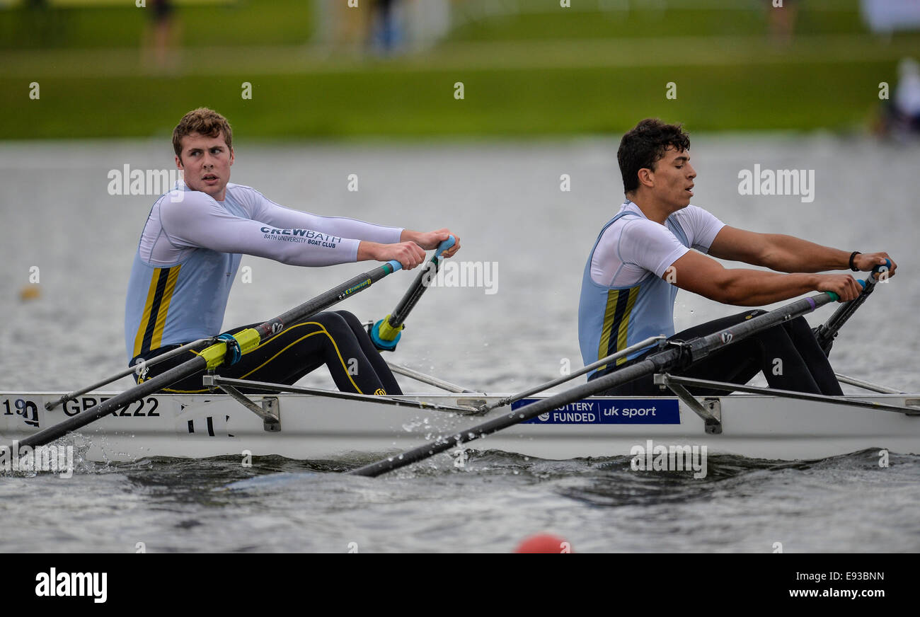 Nottingham, UK. 18th Oct, 2014. British Rowing Championships. Mark Chatwin and Matthew Denley of Quintin BC on their way to winning their Lightweight Doubles semi final. Credit:  Action Plus Sports/Alamy Live News Stock Photo