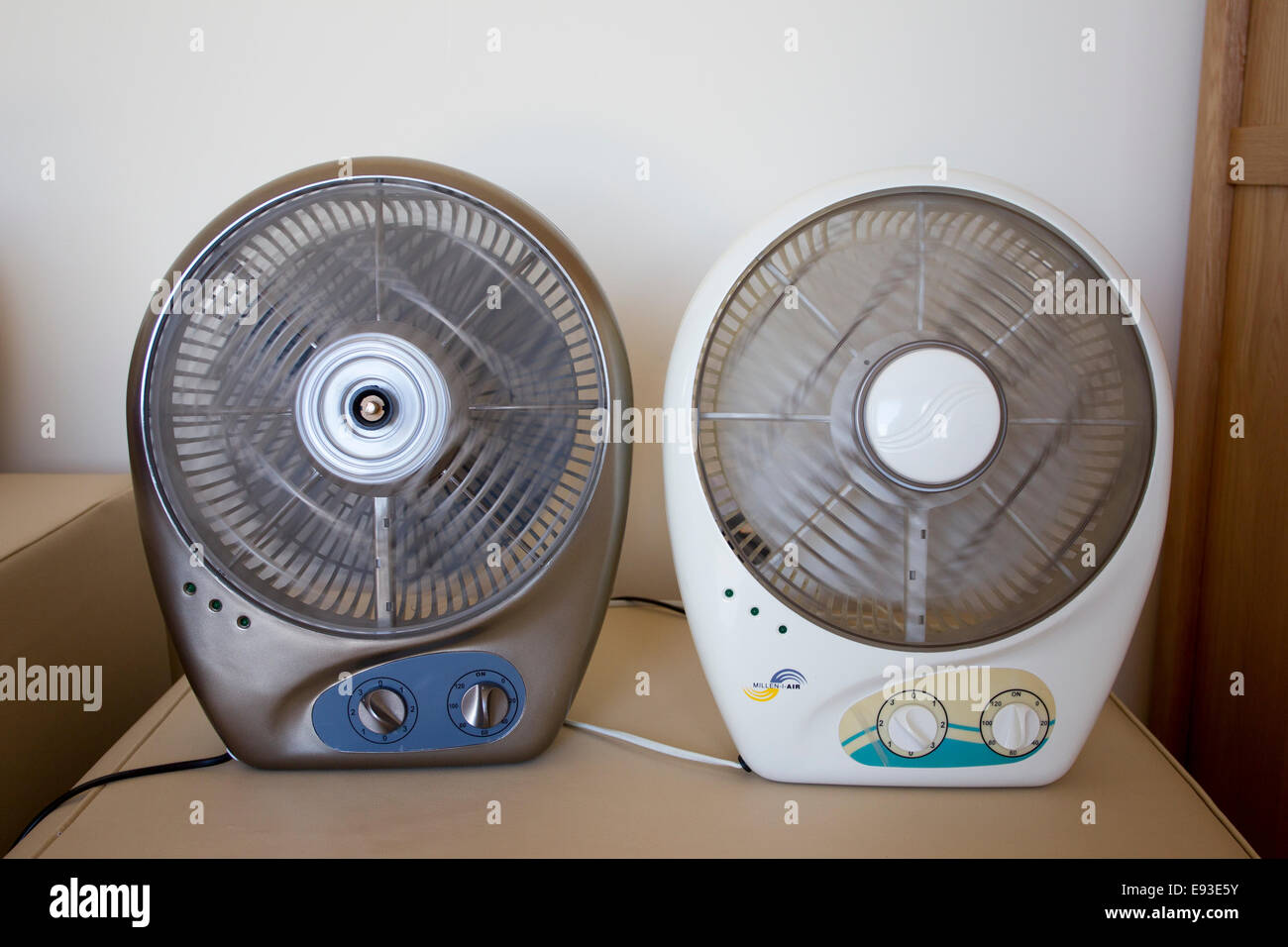 millen i air fan with dangerous spinning front safety cover Stock Photo