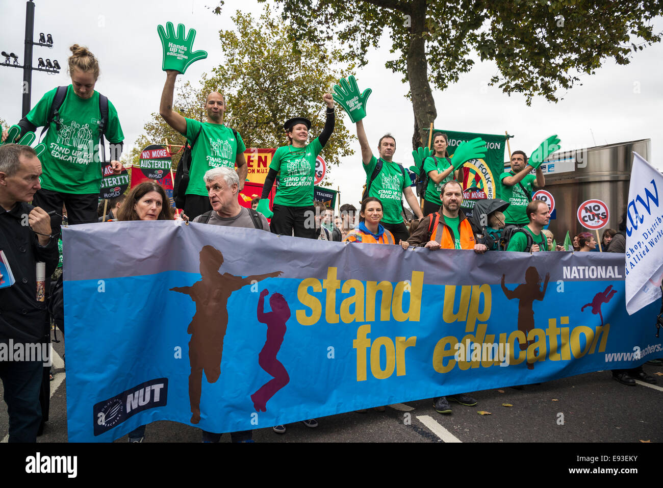 Stand up for Education banner. Britain Needs a Pay Rise march, London, 18 October 2014, UK Credit:  Bjanka Kadic/Alamy Live News Stock Photo