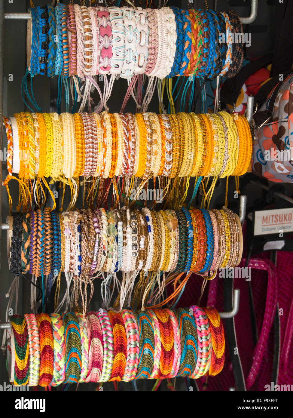 Display of colourful textile bracelets in a tourist shop in Phytagorion on  the island of Samos Greece Stock Photo - Alamy