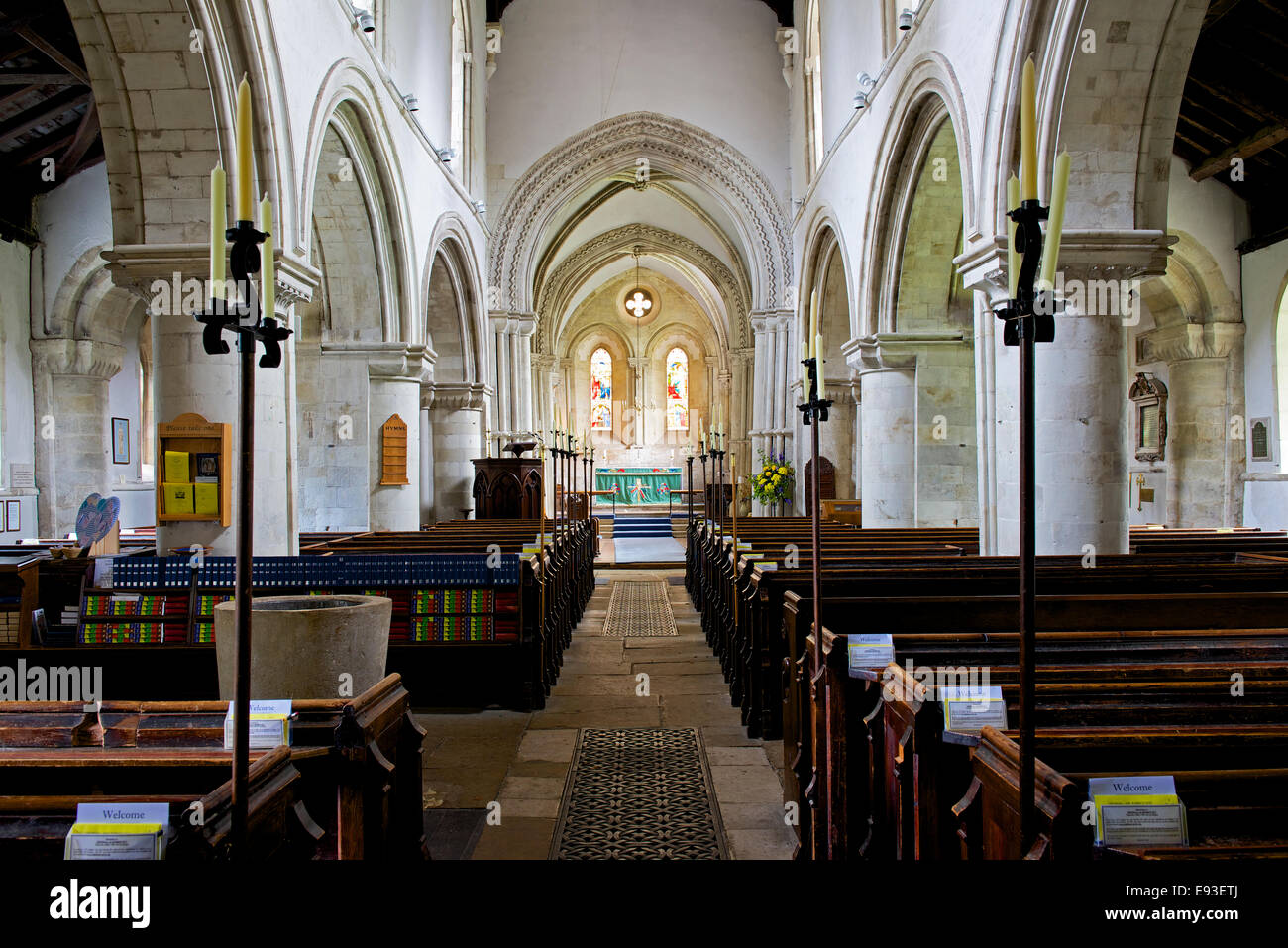 The nave of All Saints Church, Crondall, near Farnham, Surrey, England UK Stock Photo