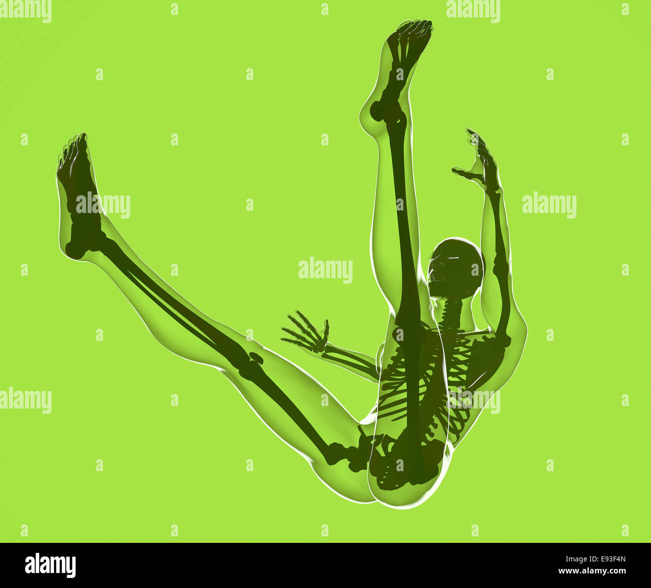 3d Fall of a human body seen on x-rays Stock Photo