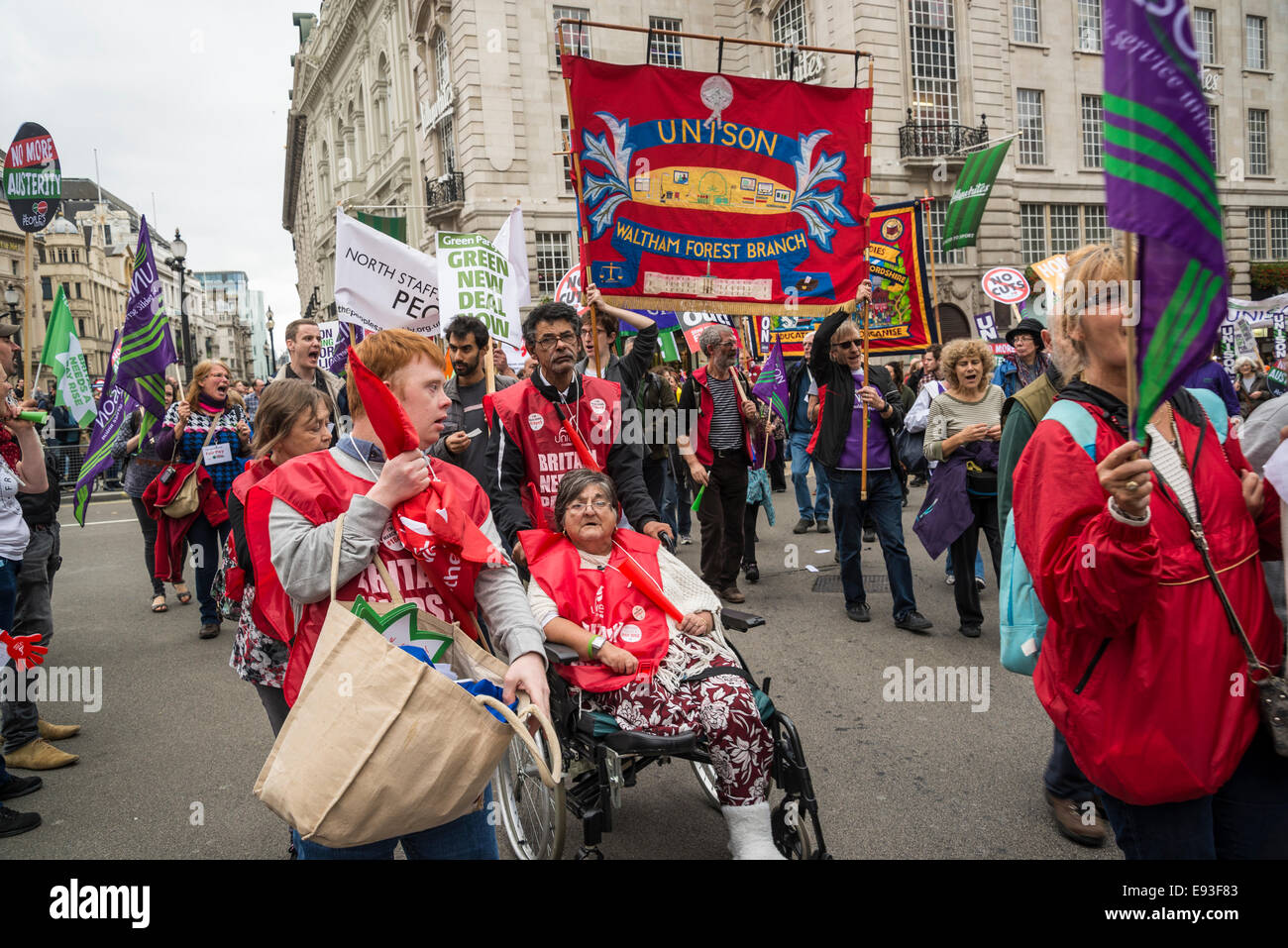 Disabled people marching. Britain Needs a Pay Rise march, London, 18 October 2014, UK Credit:  Bjanka Kadic/Alamy Live News Stock Photo