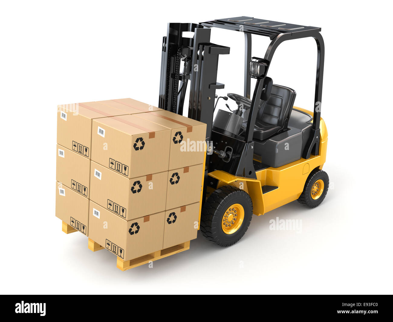 Forklift truck with boxes on pallet. Cargo. 3d Stock Photo - Alamy