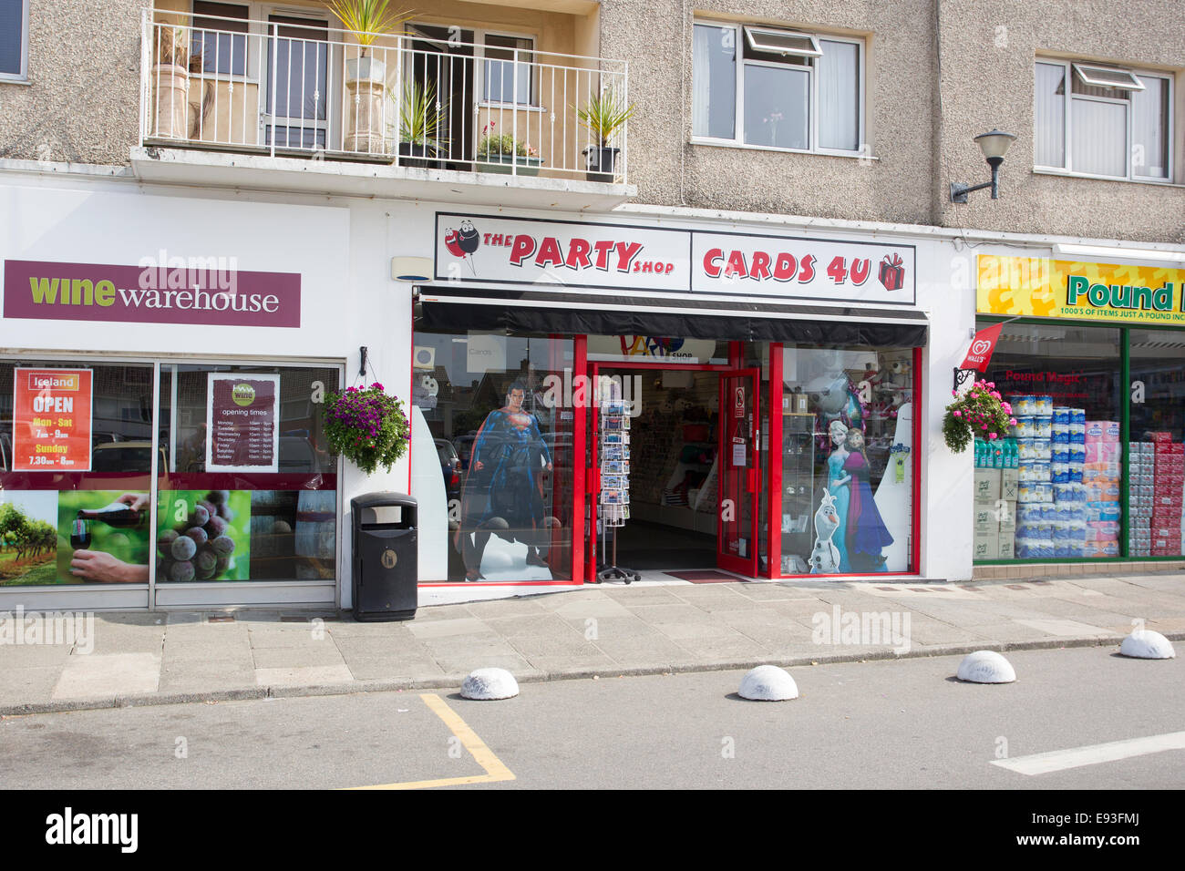 Wine Warehouse The Party Shop Cards 4U Parade shops stores shopping  small shops St. Brelade Stock Photo