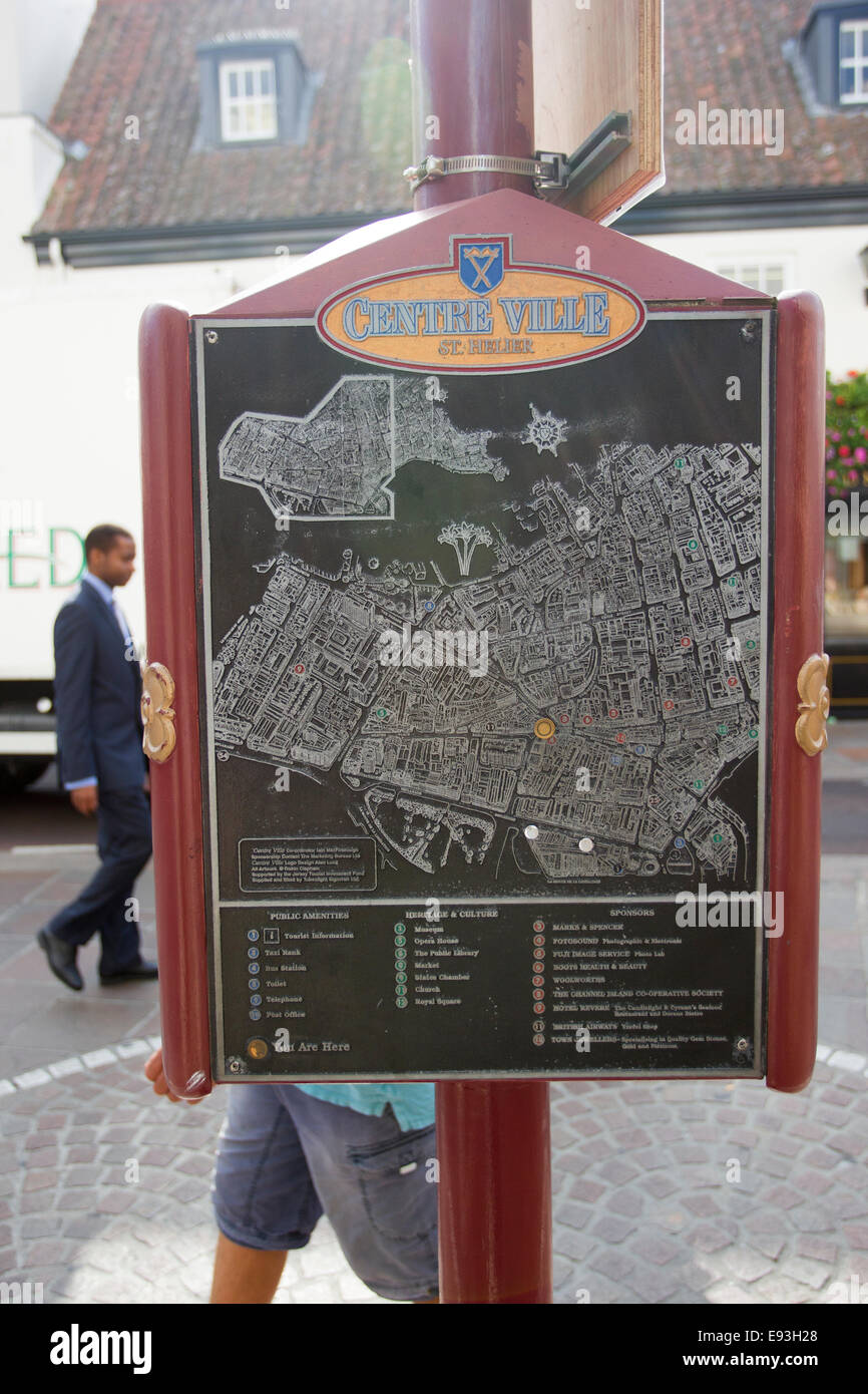 Tourist information map and sign for St Helier Jersey in English French &  Jerriais The Channel Islands Stock Photo - Alamy