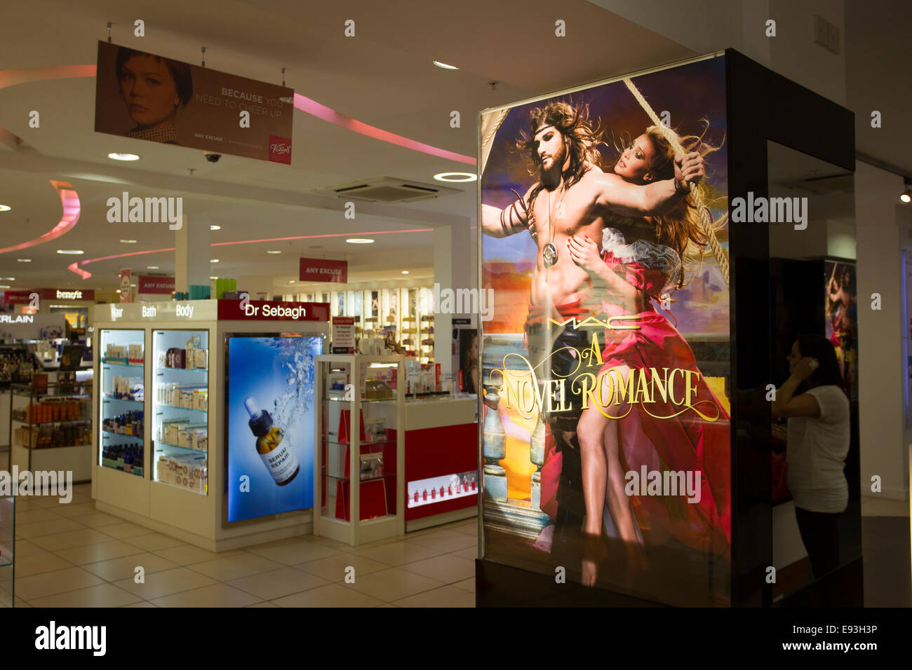 a novel romance by Mac display and advertisement in store St Helier Jersey The Channel Islands Stock Photo