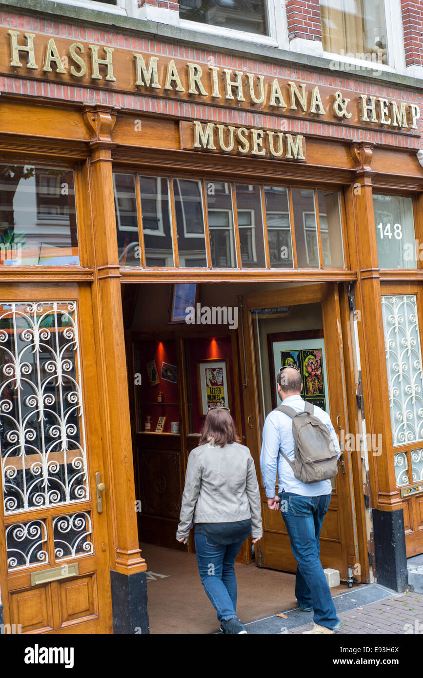 Tourists visiting the Hash Marihuana and Hemp Museum in Amsterdam the Netherlands Stock Photo