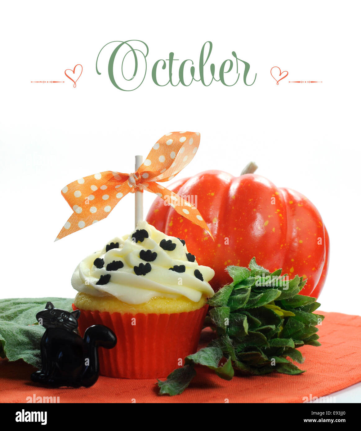 Fancy October Beautiful orange Halloween theme cupcake with seasonal flowers and ...