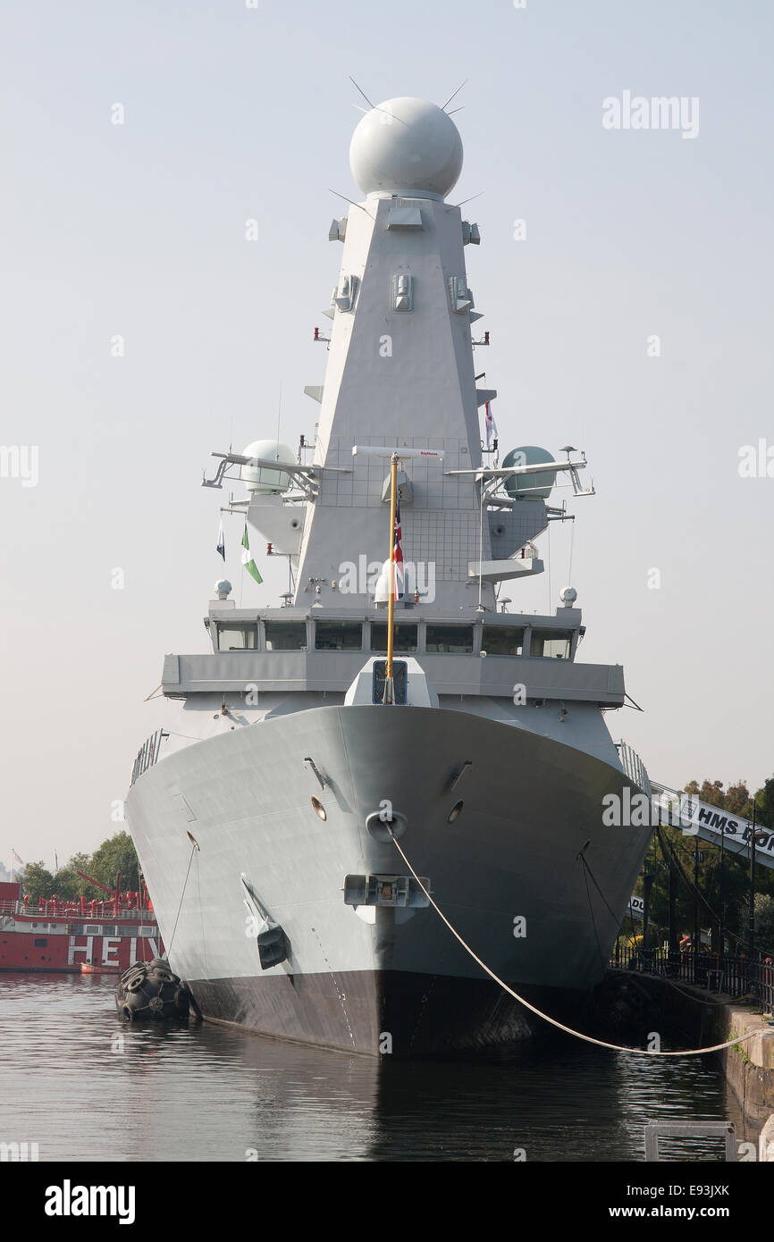 HMS Duncan D-37 Type 45 Destroyer berthed in Cardiff Docks during the 2014 NATO summit meeting. Stock Photo