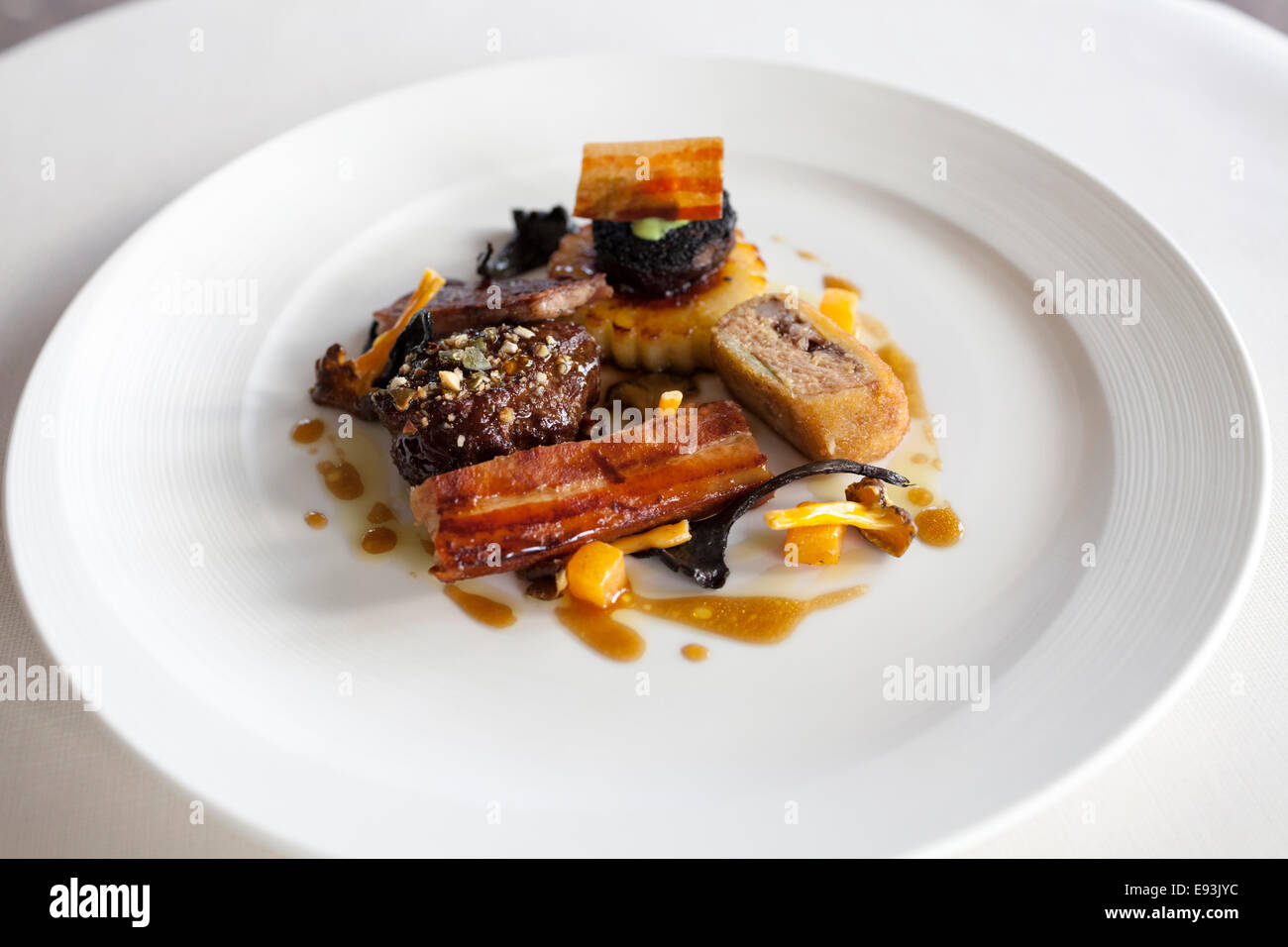 A pork dish prepared by Andrew Fairlie at Gleneagles Stock Photo