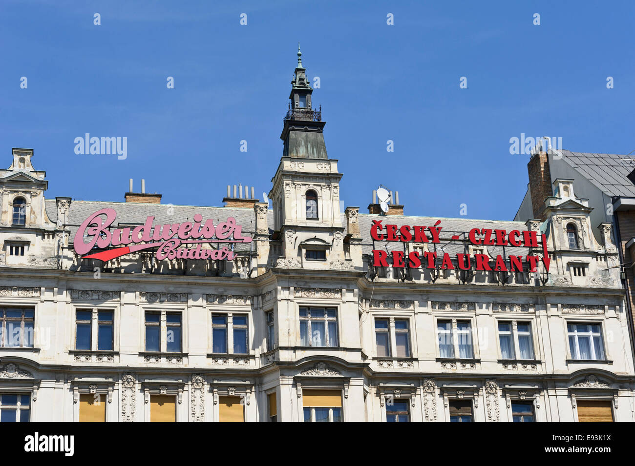 The exterior of a Czech restaurant building in St Wenceslas Square