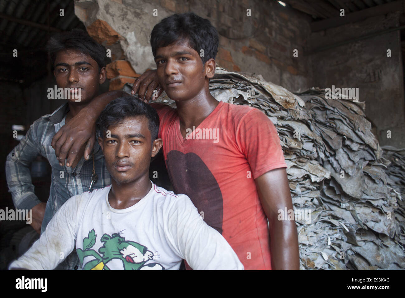 Dhaka, Bangladesh. 18th Oct, 2014. Workers of a Leather factory in Bangladesh.The Bangladeshi