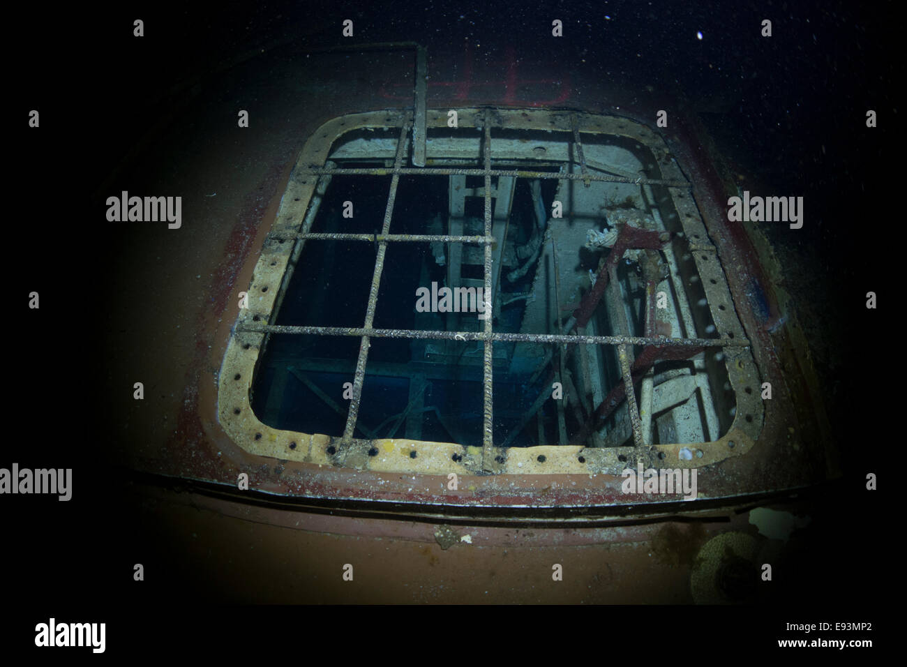 Underwater wreck, P31 Patrol boat, in the Mediterranean Sea in Comino, Malta. Stock Photo