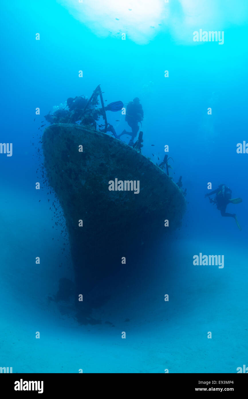 Underwater wreck, P31 Patrol boat, in the Mediterranean Sea in Comino, Malta. Stock Photo