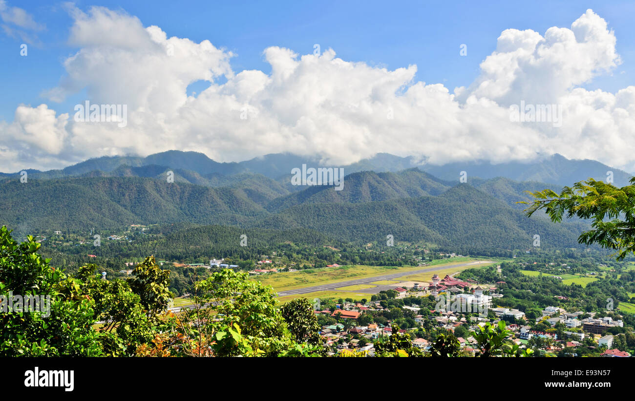 Landscape high angle view of city in the valley at Mae Hong Son province, Thailand Stock Photo