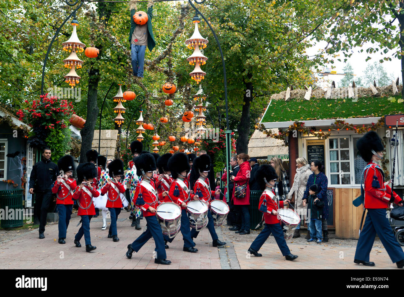 Copenhagen, Denmark. 18th Oct, 2014. After a march through the city of Copenhagen Tivoli’s Buys Band arrive to the amusement park which is all decorated for Halloween. Credit:  OJPHOTOS/Alamy Live News Stock Photo