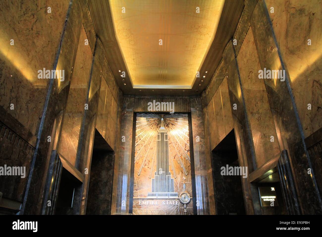 Shiny art deco mural in the lobby of the Empire State Building, New York City, USA Stock Photo
