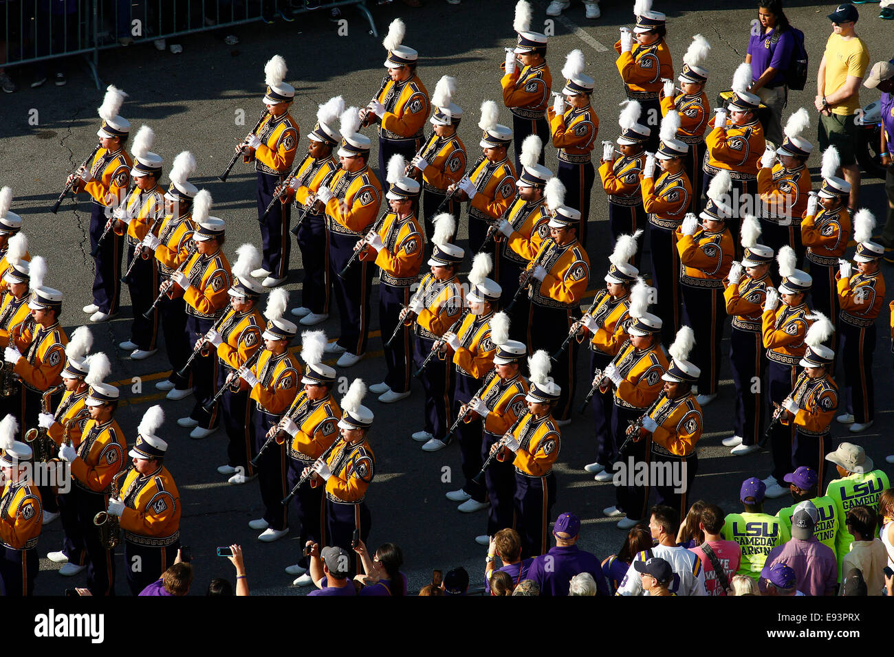 Louisiana, US. 18th Oct, 2014. LSU Marching Band walking to the LSU