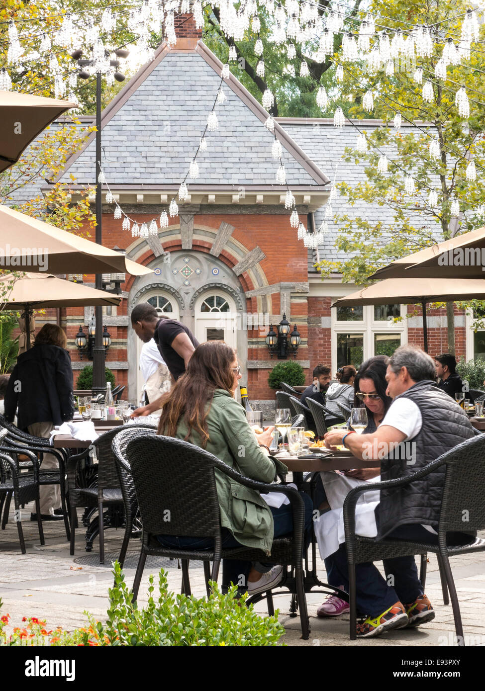 Diners Enjoying Patio, Tavern on the Green Restaurant in Central Park, NYC Stock Photo