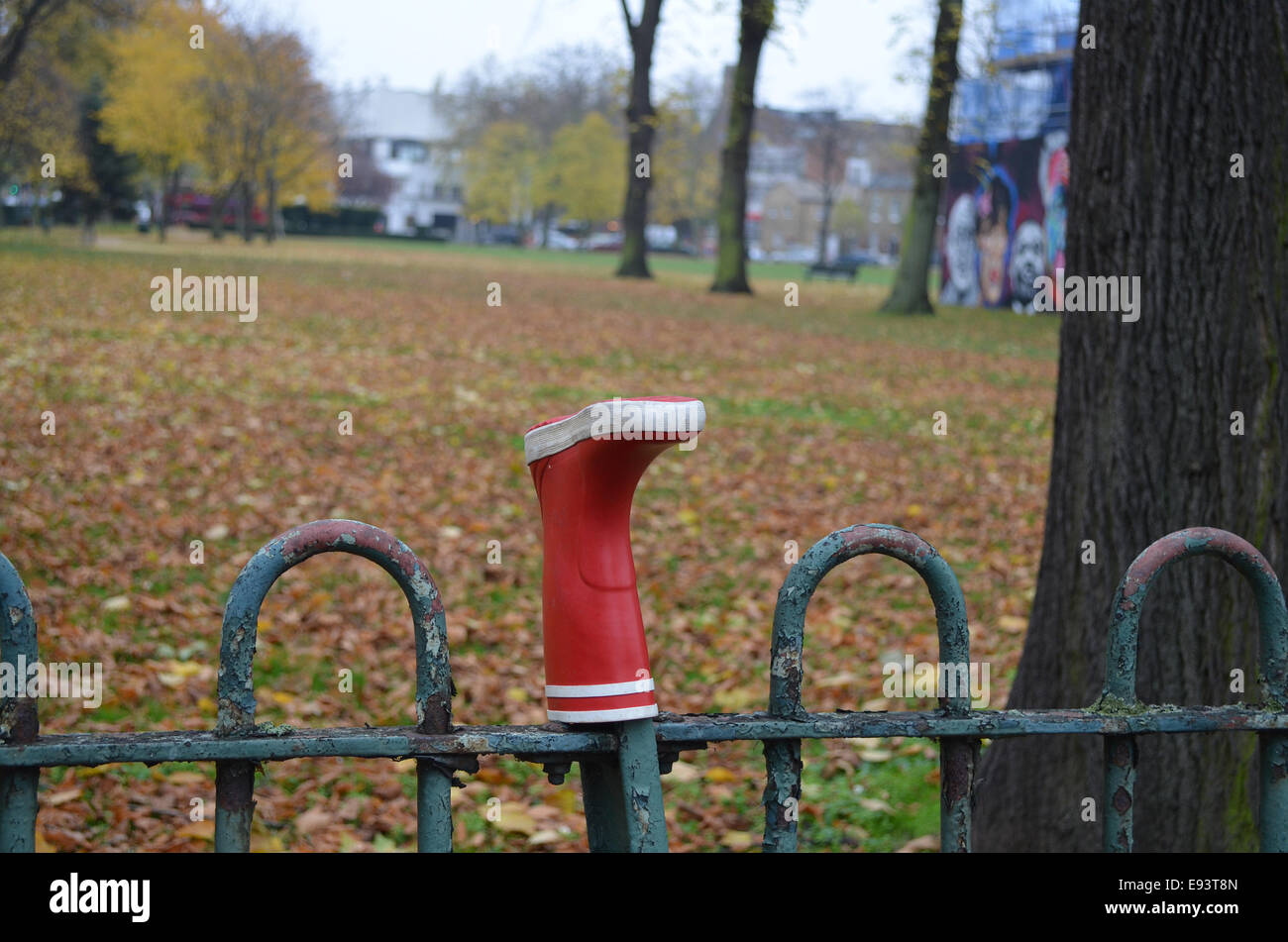 lost child boot in the park Stock Photo Alamy