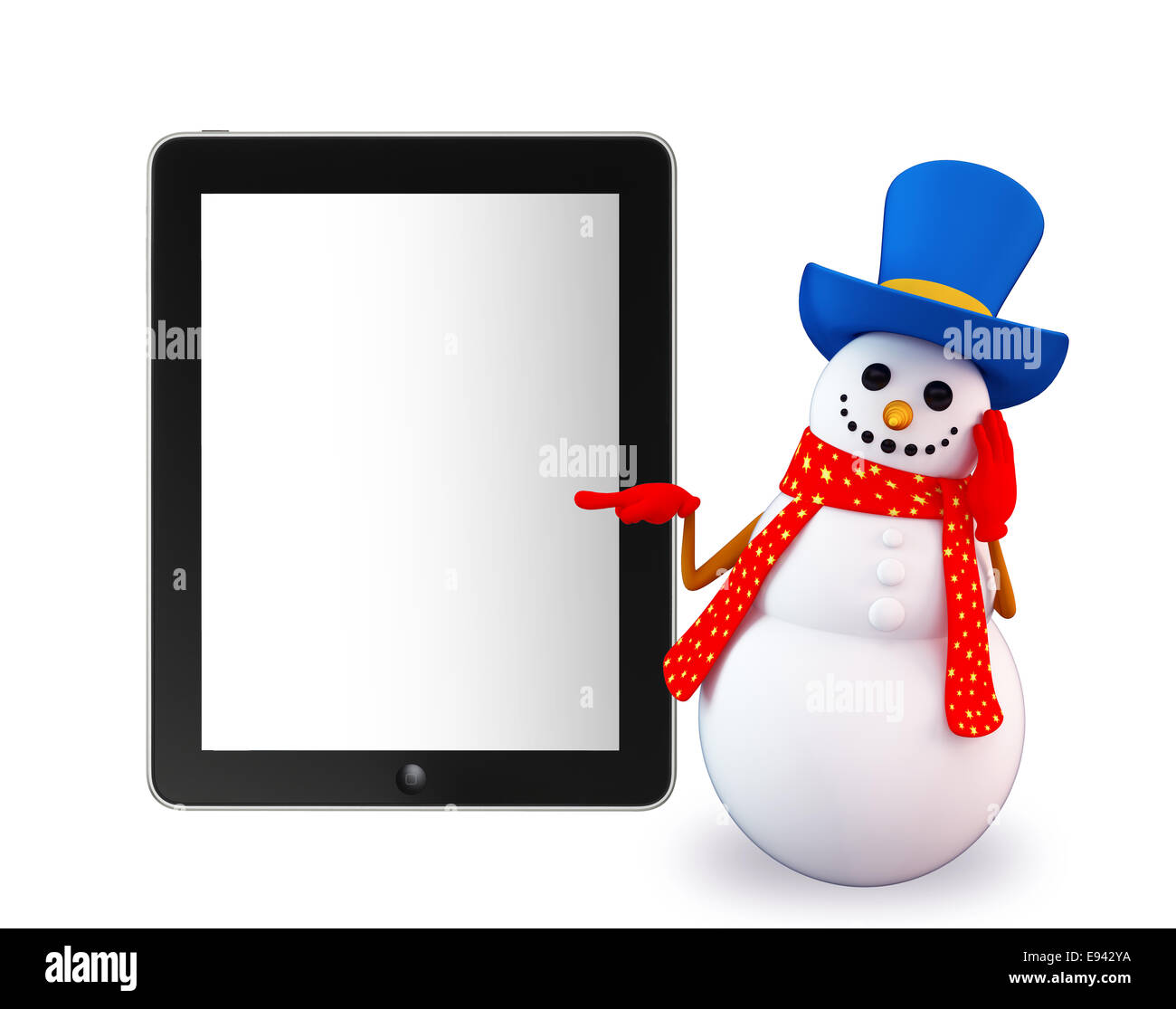 Illustration of snowman character with tab Stock Photo