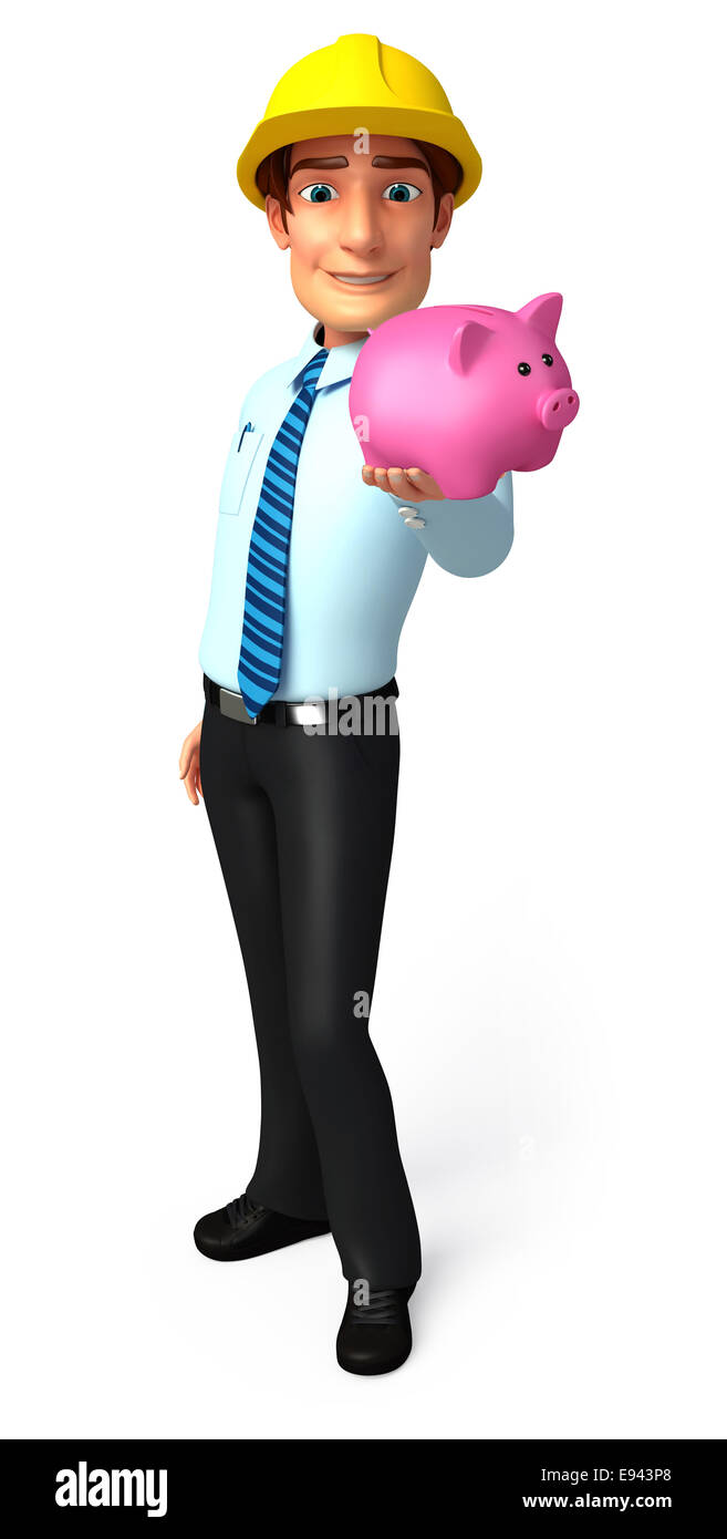 Illustration of service man with piggy bank Stock Photo - Alamy