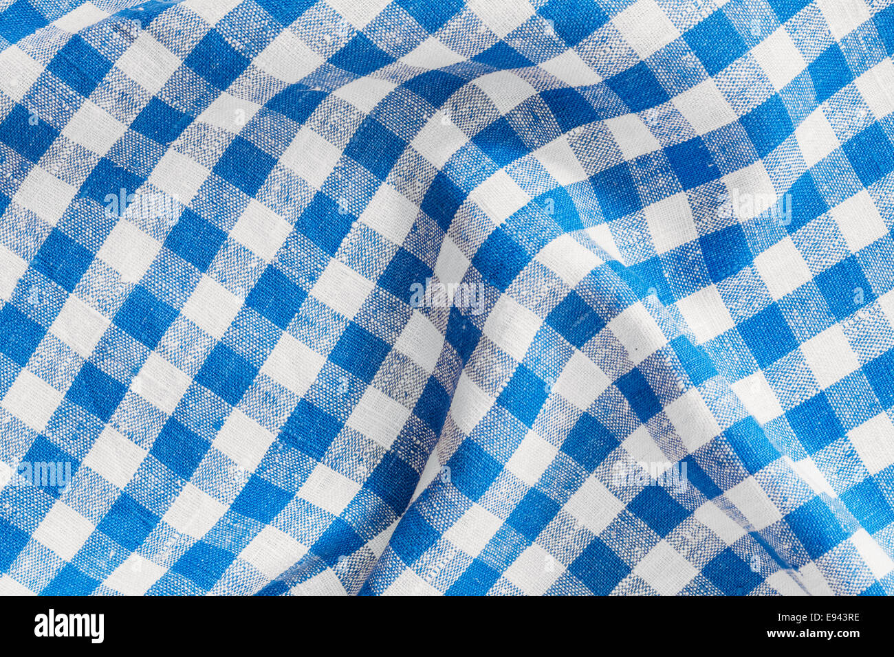 Natural Linen Plaid Fabric Abstract Background Texture, Blue And White Stock Photo