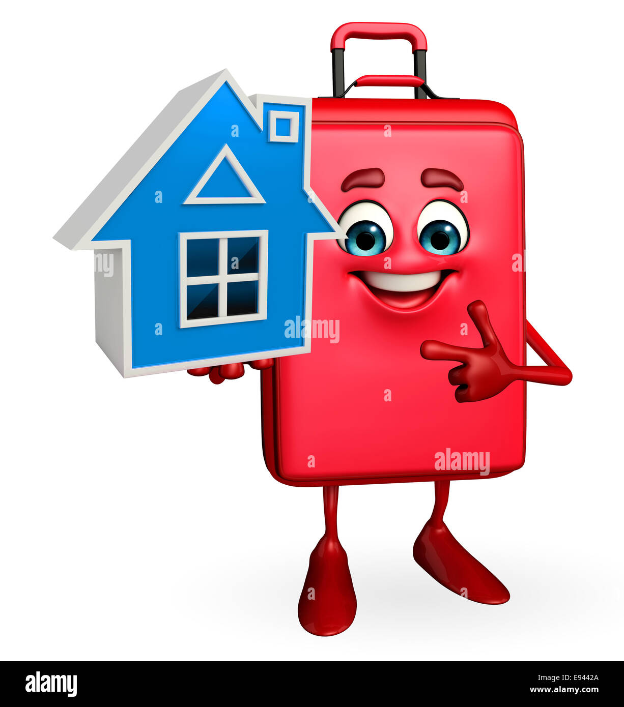 Cartoon Character of Travelling Bag with home Stock Photo