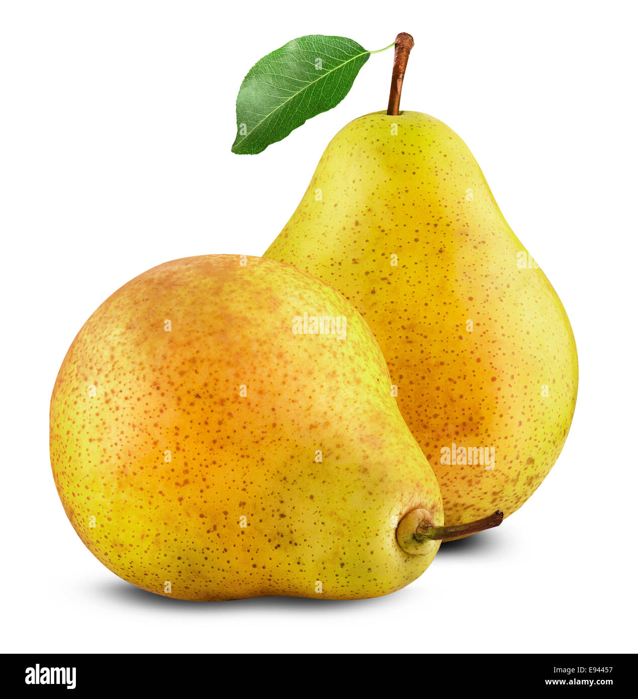 Two yellow ripe pears isolated on white background Stock Photo - Alamy