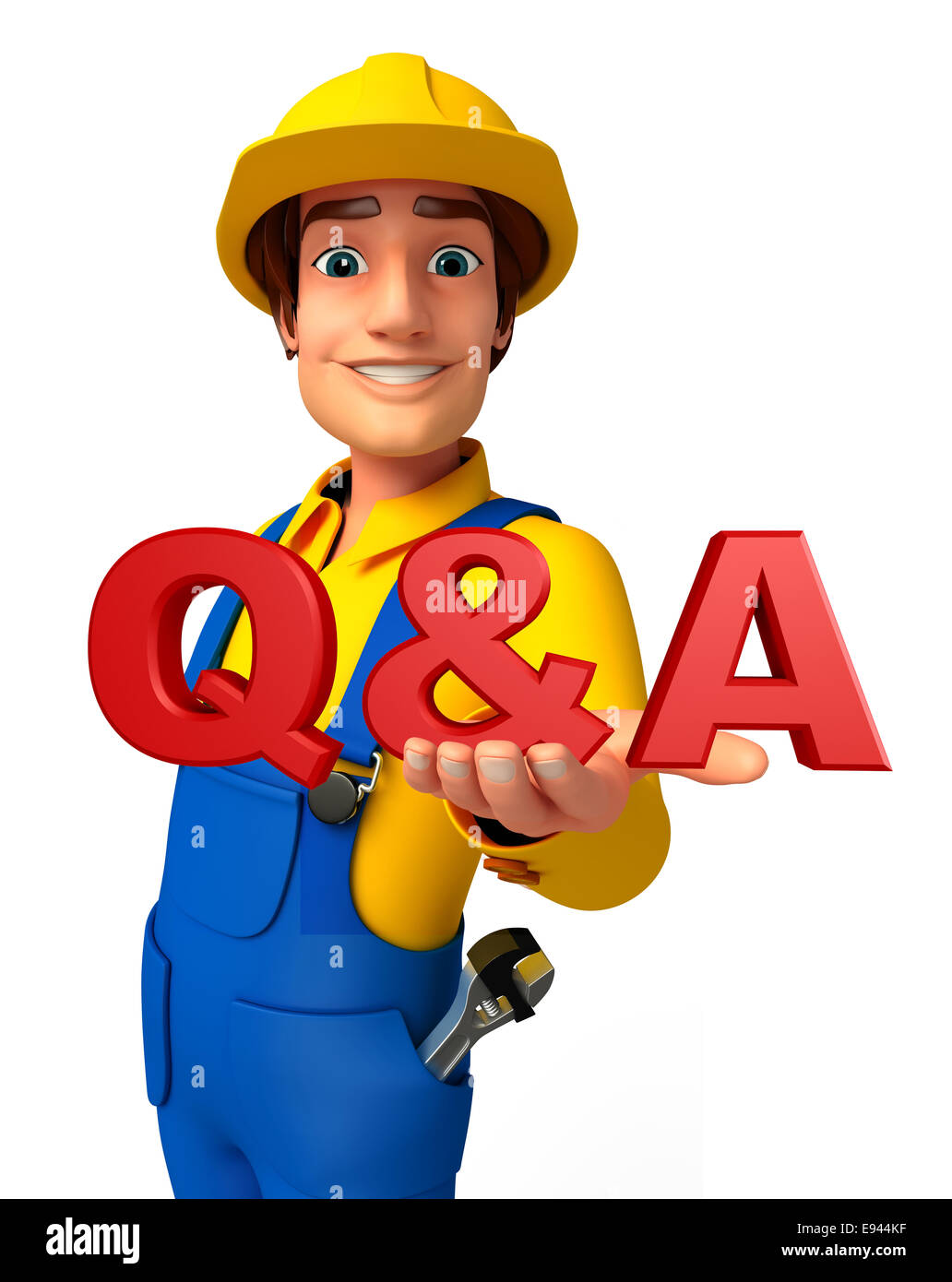 Illustration of young mechanic with Q & A sign Stock Photo Alamy