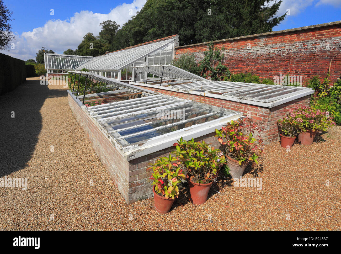 Cold frames and glasshouses at Houghton Hall, Norfolk, England. UK. Stock Photo