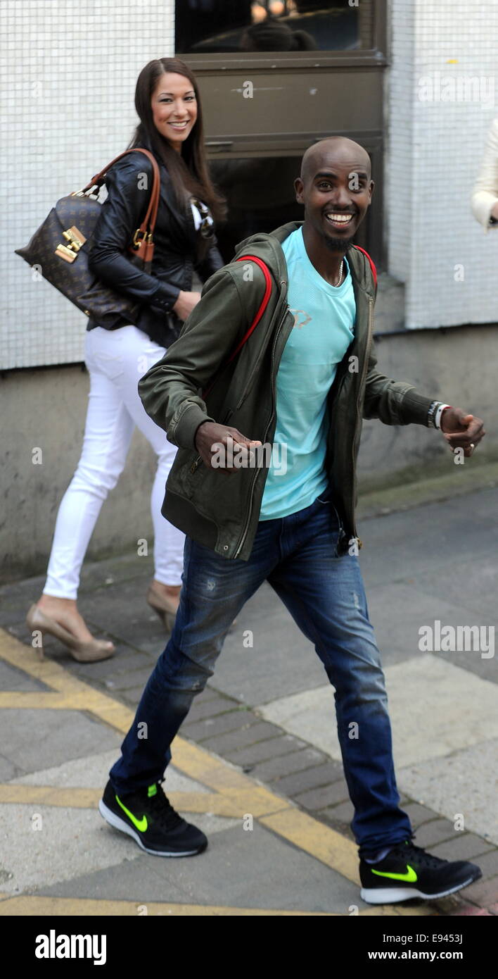 Mo Farrah leaving the ITV studios with his wife Tania after appearing ...