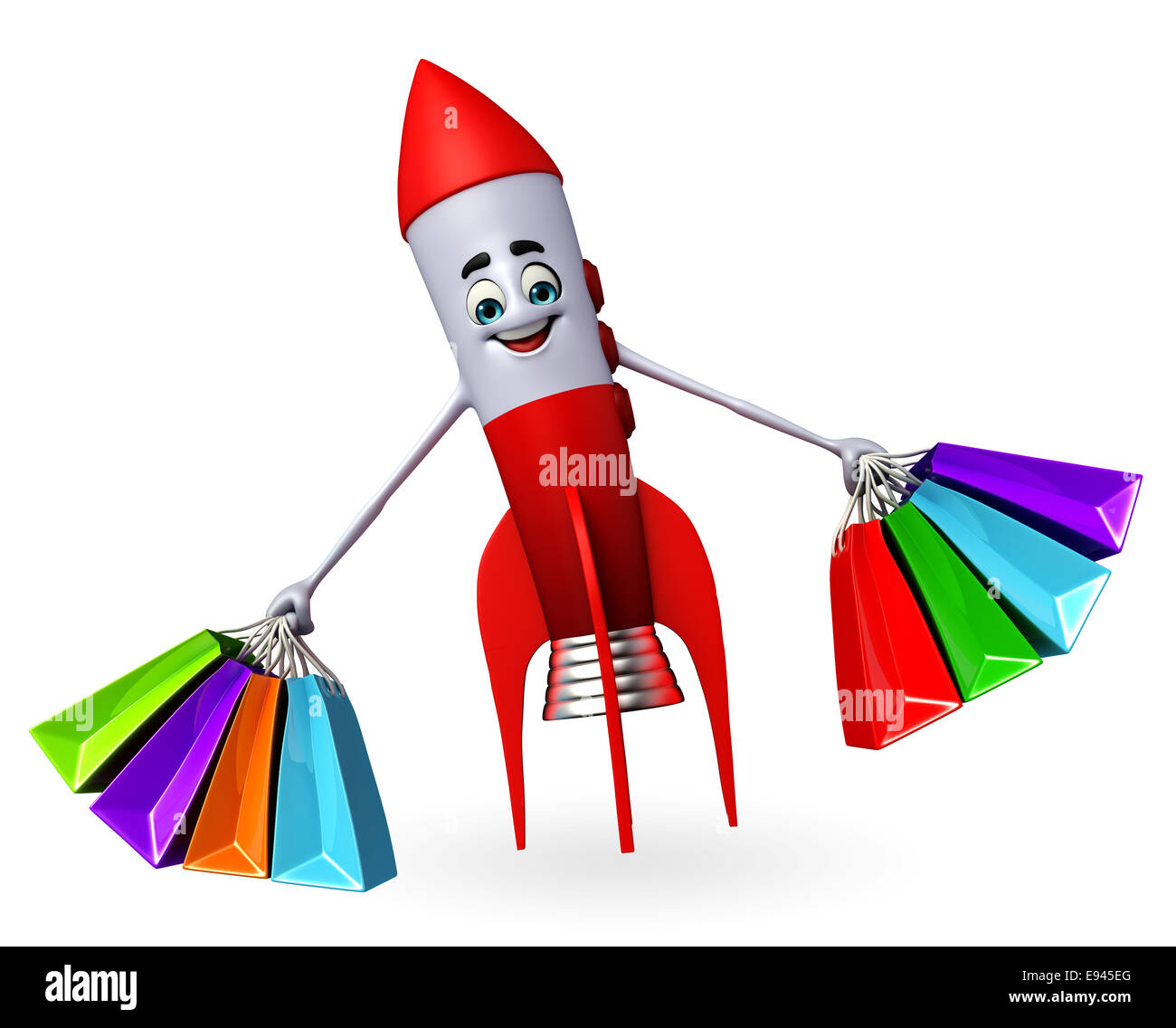 Cartoon character of rocket with shopping bags Stock Photo - Alamy