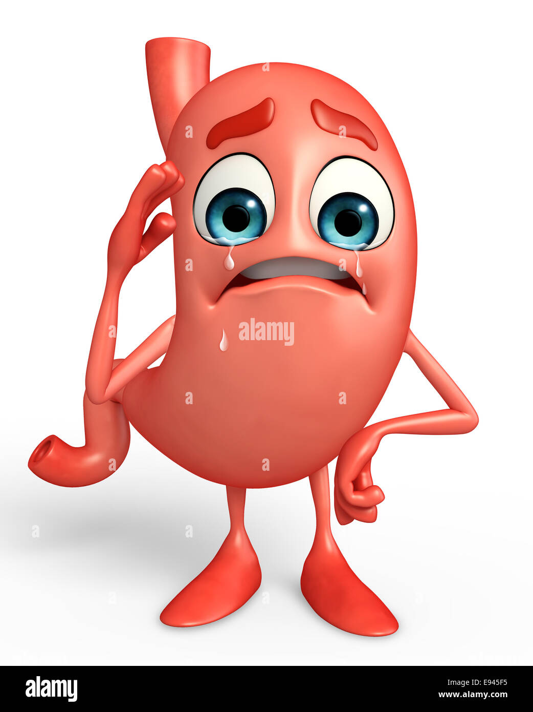 Cartoon Character of stomach is crying Stock Photo