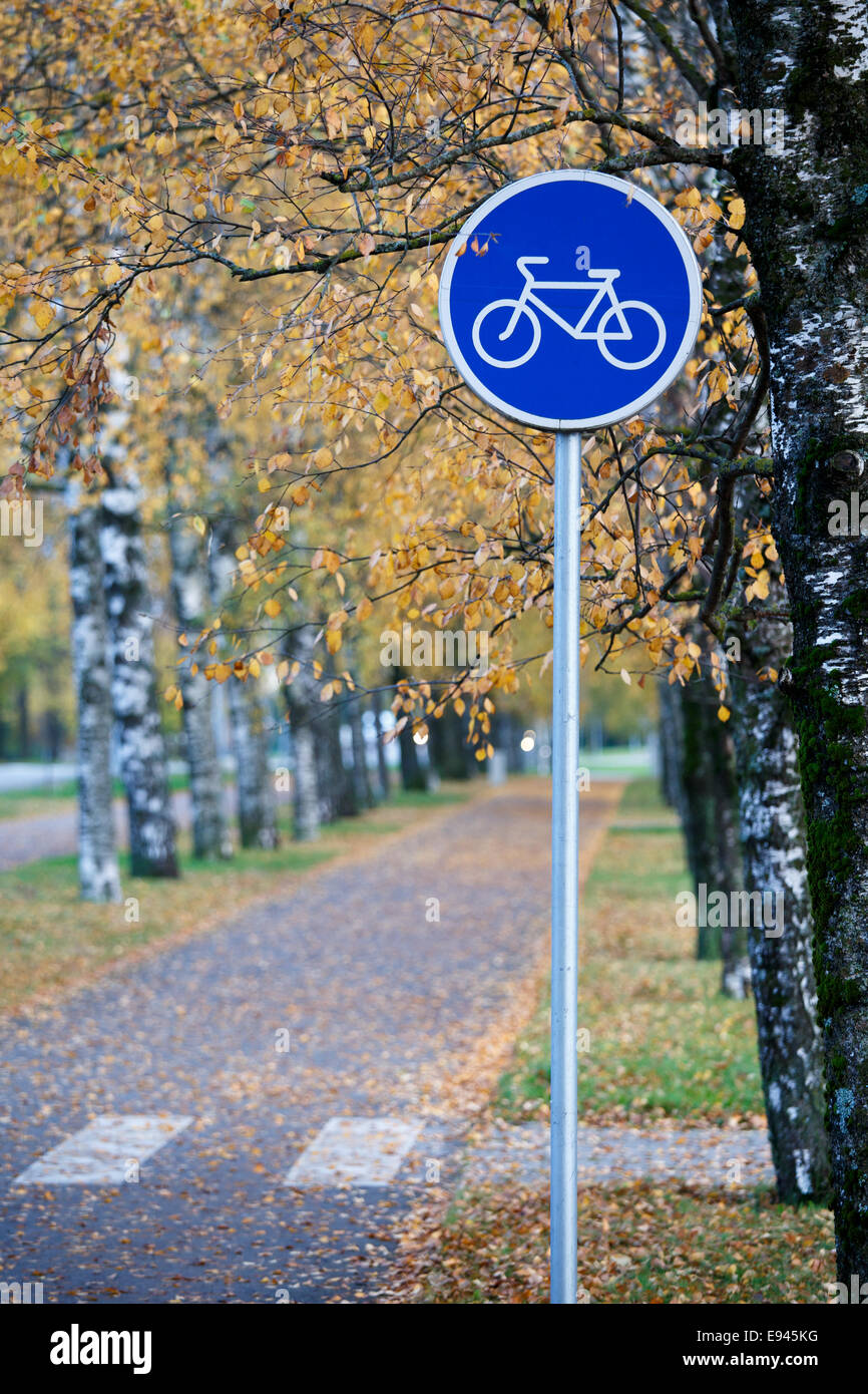 Pedestrian and cycle route with traffic sign Stock Photo