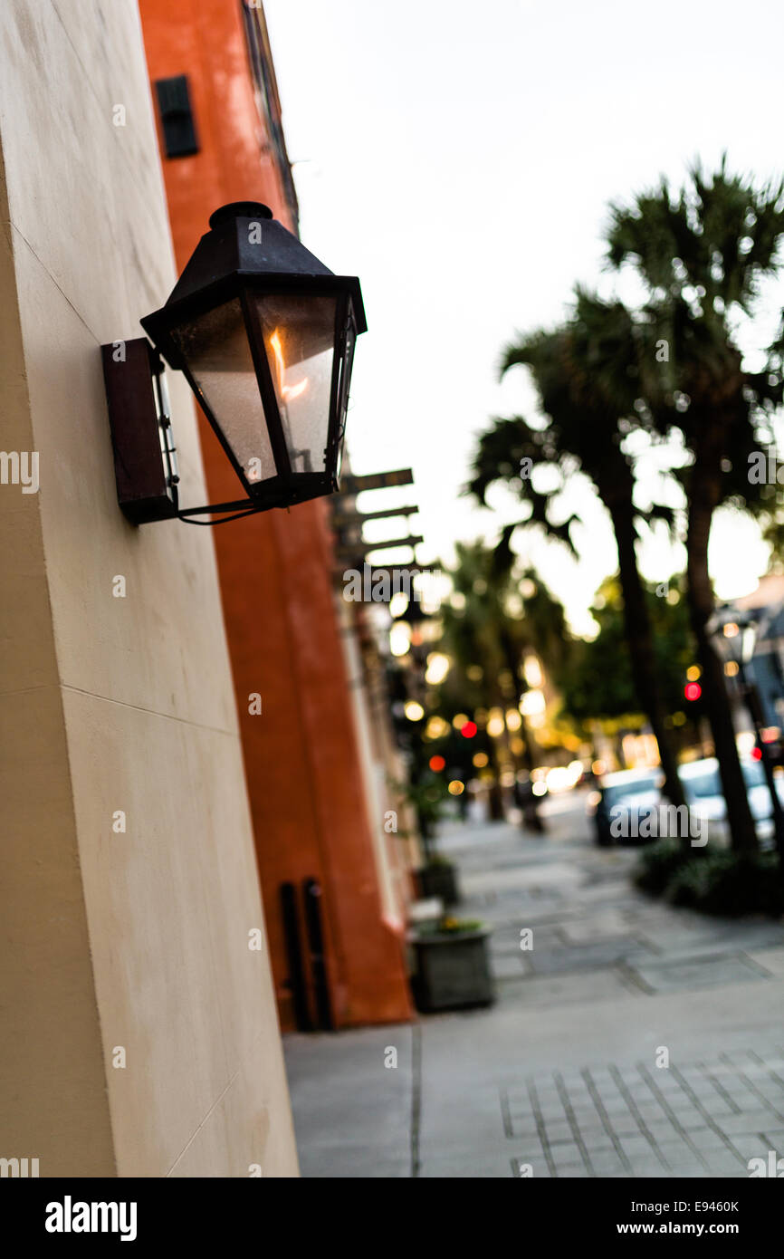 Twilight along Broad Street in historic Charleston, SC. Stock Photo