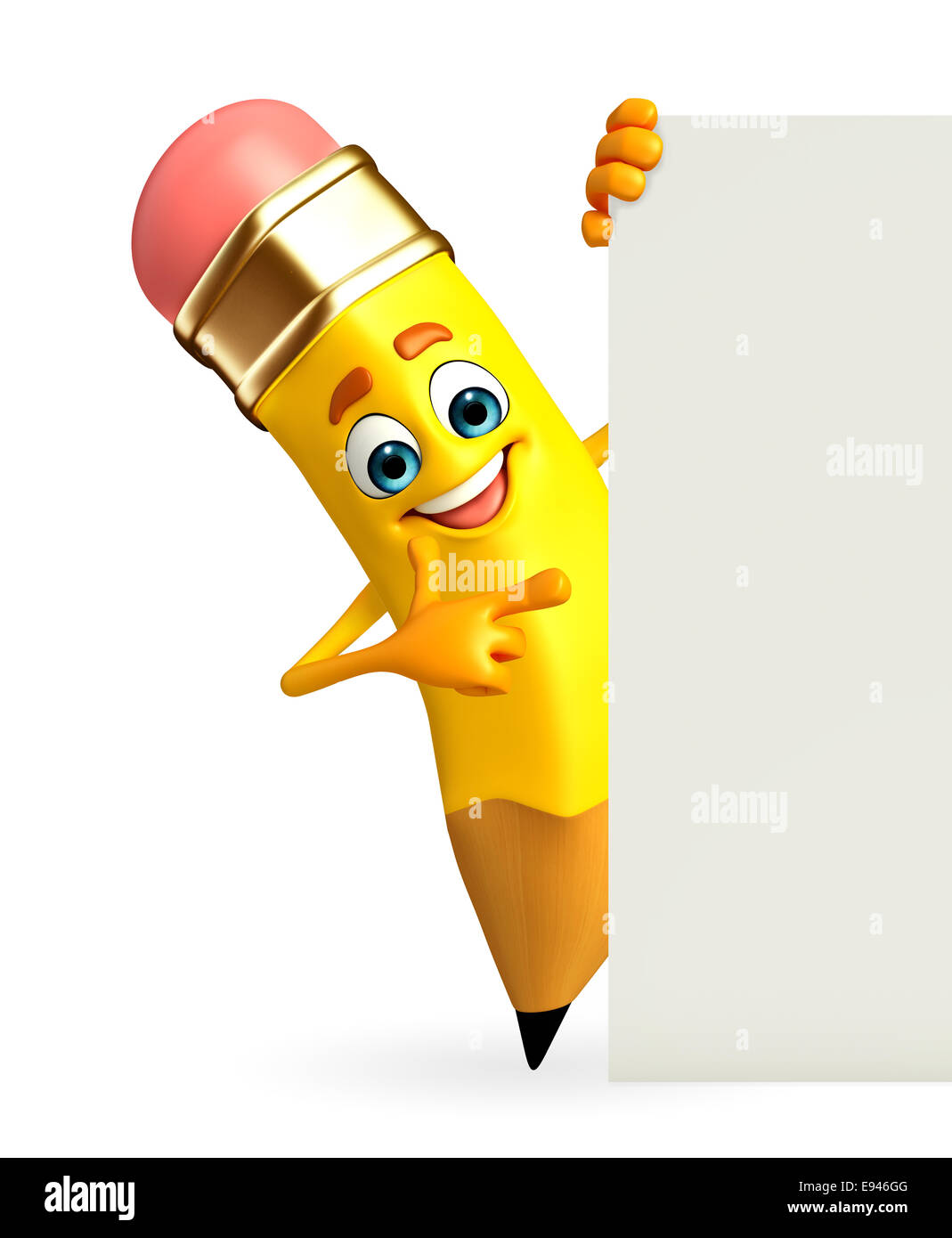 Cartoon Character of pencil with sign Stock Photo - Alamy