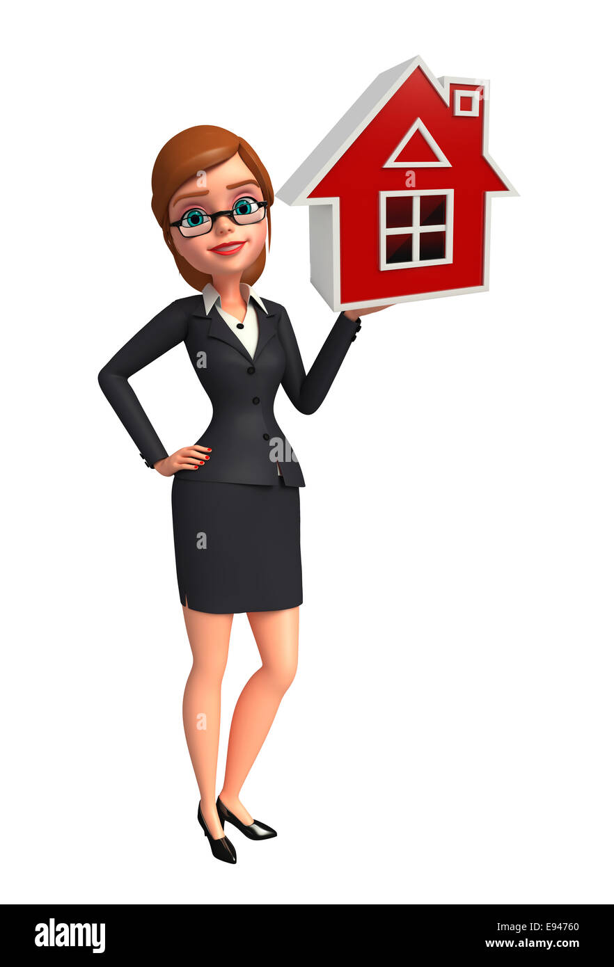 Illustration of Young Business Woman with home sign Stock Photo - Alamy