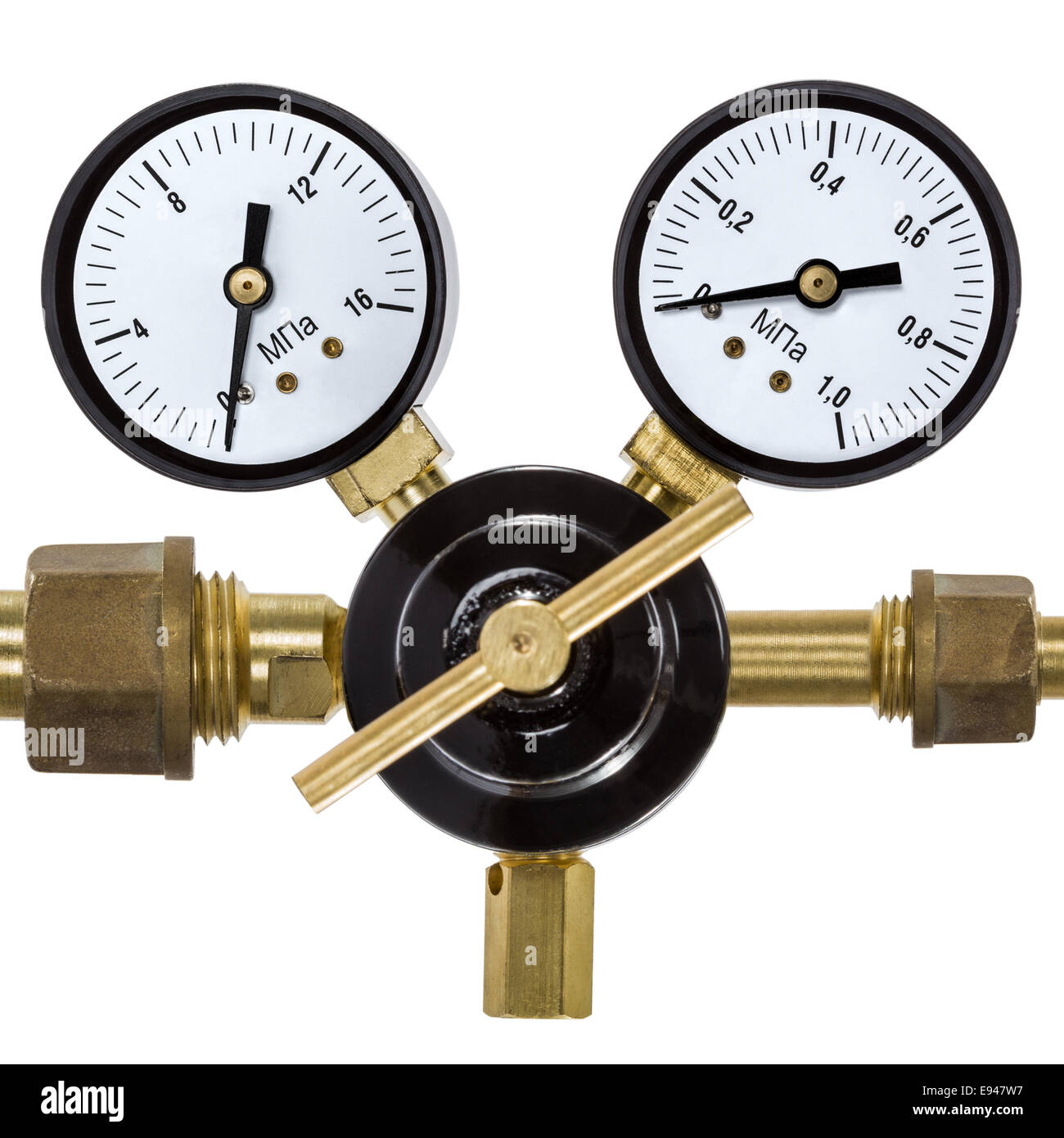 Gas pressure regulator with manometer, isolated on white background