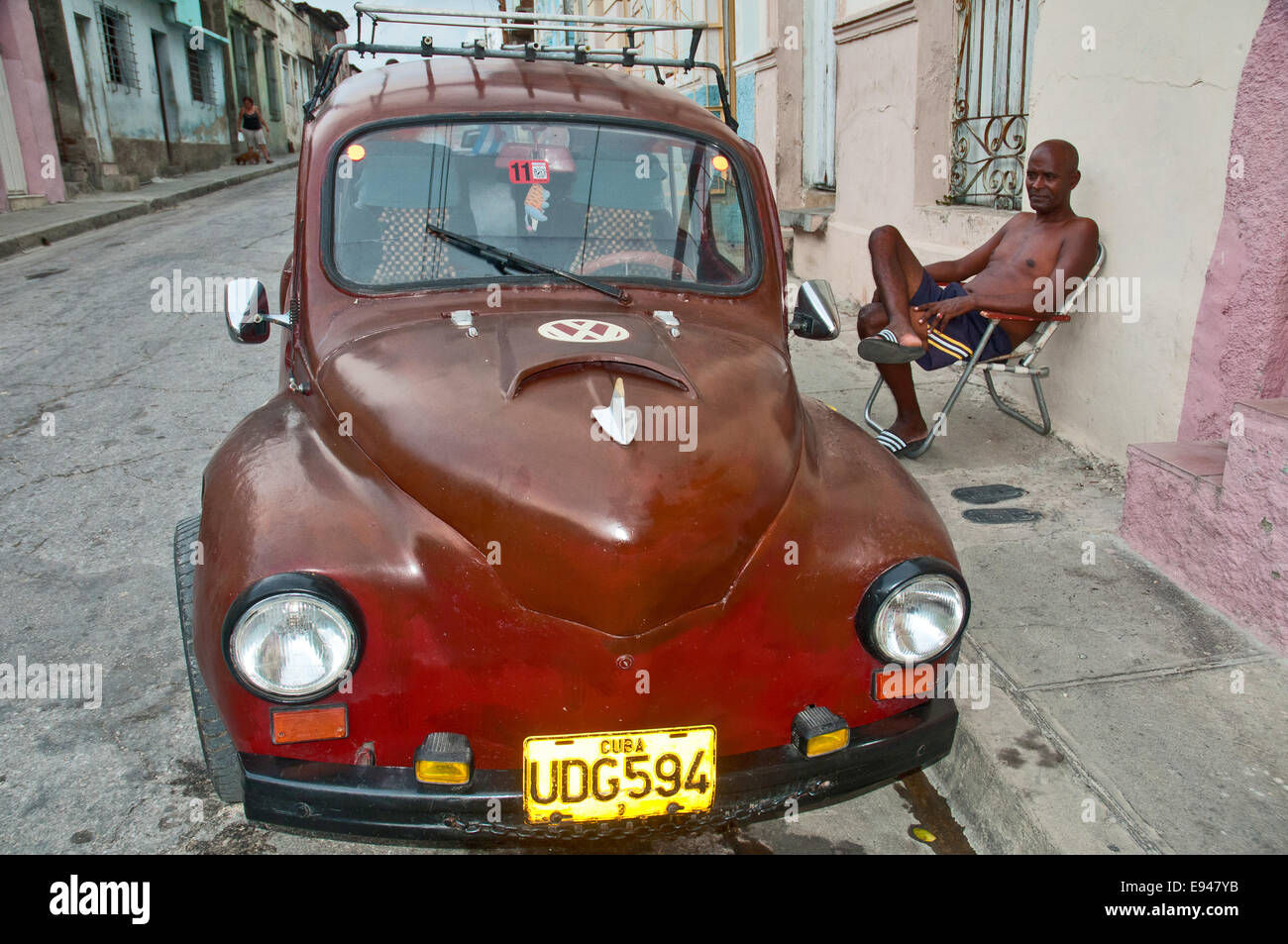 Old french car in cuba Stock Photo