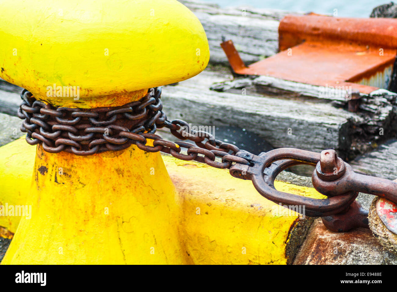 cleat tether chain anchor ropes cleat dockside rope Stock Photo Alamy