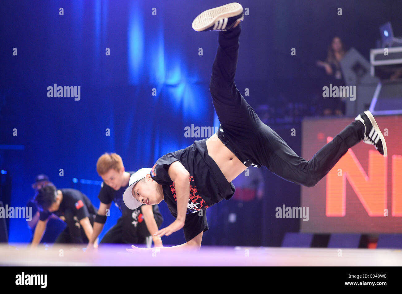 Braunschweig, Germany. 18th Oct, 2014. The Taiwanese breakdance team Ten Years performs during the World Championship 'Battle of the Year' in Braunschweig, Germany, 18 October 2014. 15 groups from all over the world qualify for the competition. Photo: Nigel Treblin/dpa/Alamy Live News Stock Photo