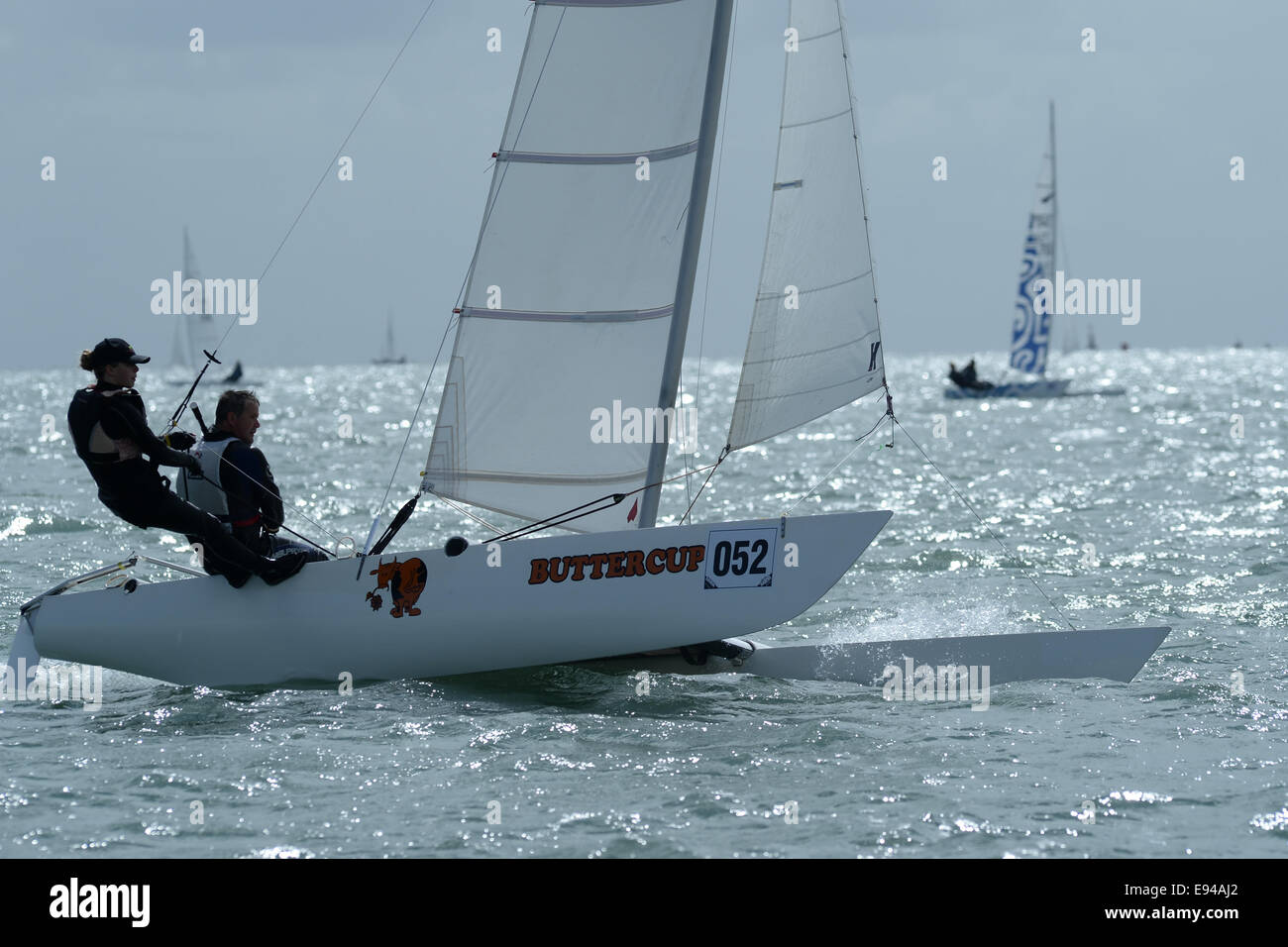 Sailing catamarans dart 18 europeans 2014 Mumbles Swansea  photos by phil holden Stock Photo